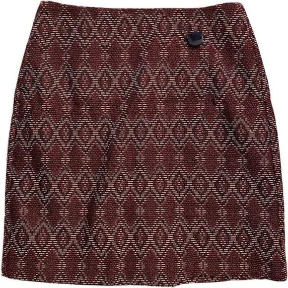 Loft Faux Wrap Skirt Burgundy Tweed - Picture 1 of 9